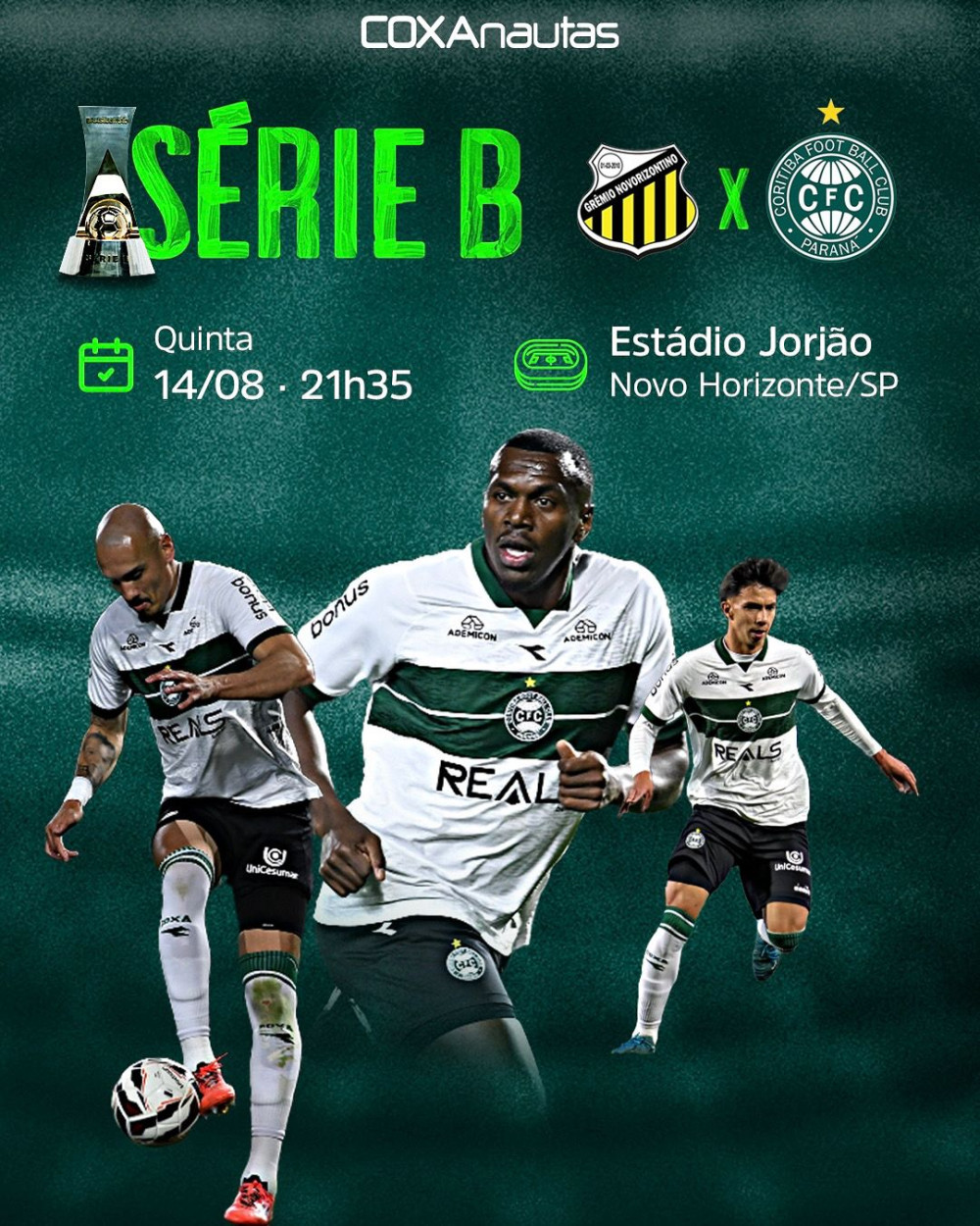 Coritiba encara confronto direto e busca liderança da Série B contra o Novorizontino