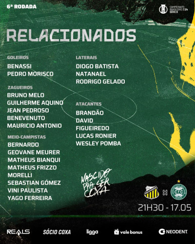 Vini Paulista é a novidade no grupo para jogo contra o Novorizontino