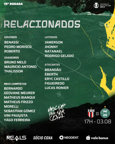 Robson desfalca o Coxa contra o Botafogo/SP