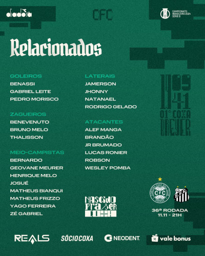 Capitão do Sub-20 é novidade para o jogo contra o Santos