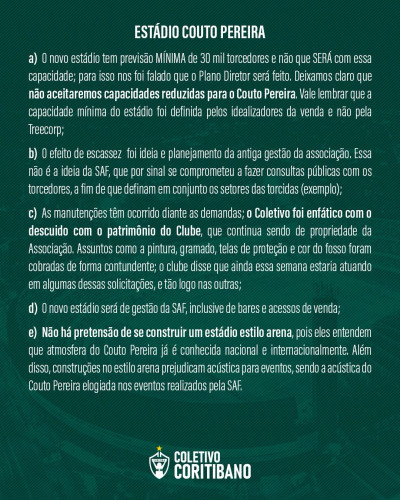 Coletivo Coritiba participou de reunião com funcionários do Coritiba e da Treecorp