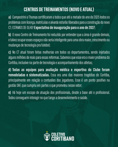 Coletivo Coritiba participou de reunião com funcionários do Coritiba e da Treecorp