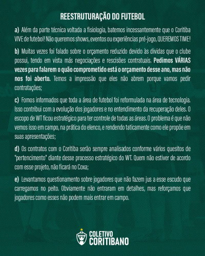 Coletivo Coritiba participou de reunião com funcionários do Coritiba e da Treecorp