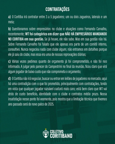 Coletivo Coritiba participou de reunião com funcionários do Coritiba e da Treecorp