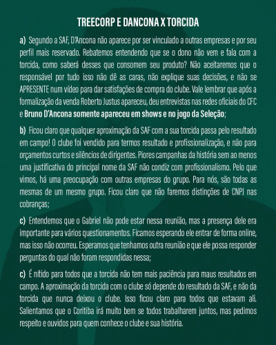 Coletivo Coritiba participou de reunião com funcionários do Coritiba e da Treecorp