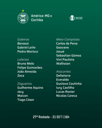 Coritiba terá o reforço do meia Josué para o jogo contra o América/MG